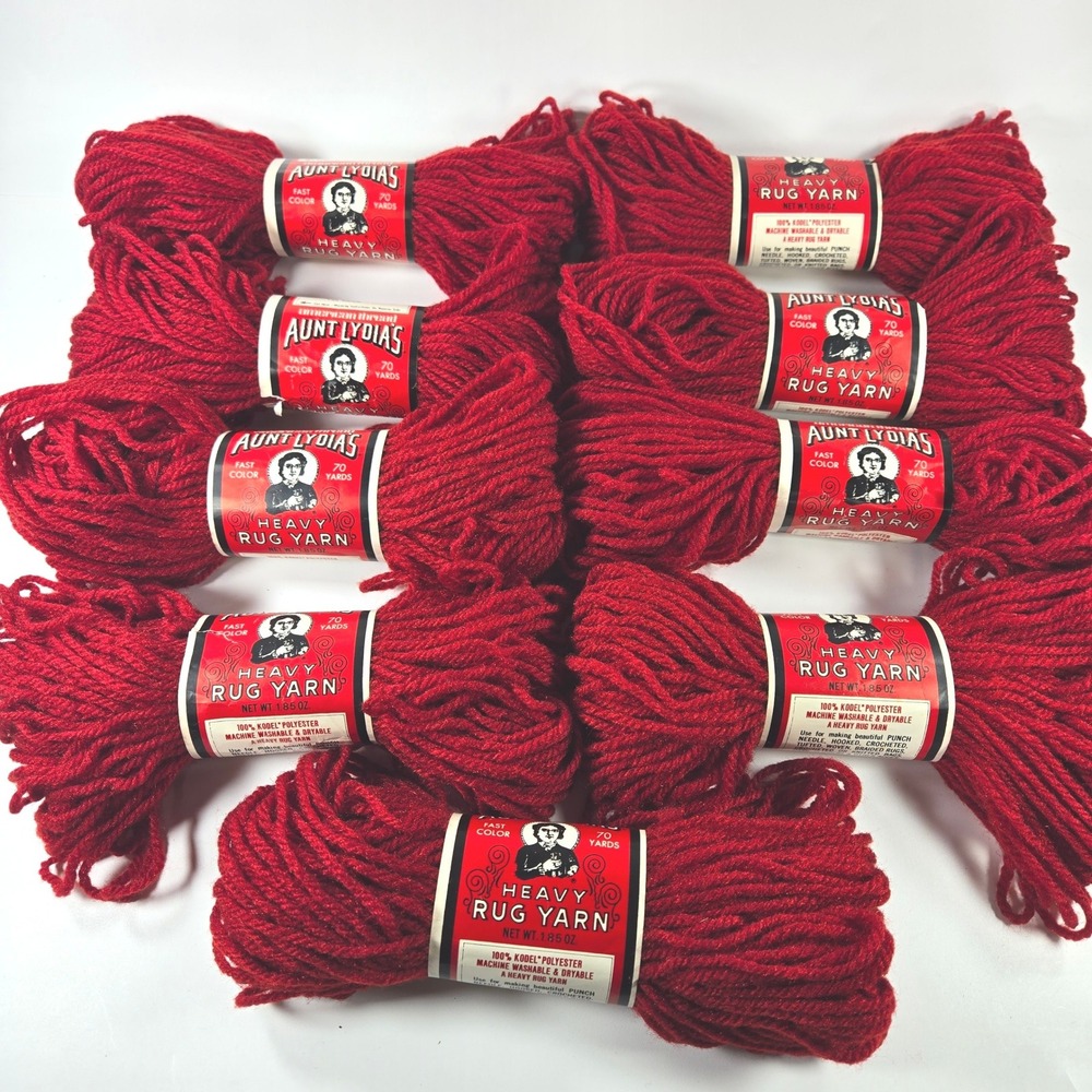 Lot of 9 Vintage Aunt Lydia's Heavy Rug Yarn 145 Brick Red 70 Yards Each